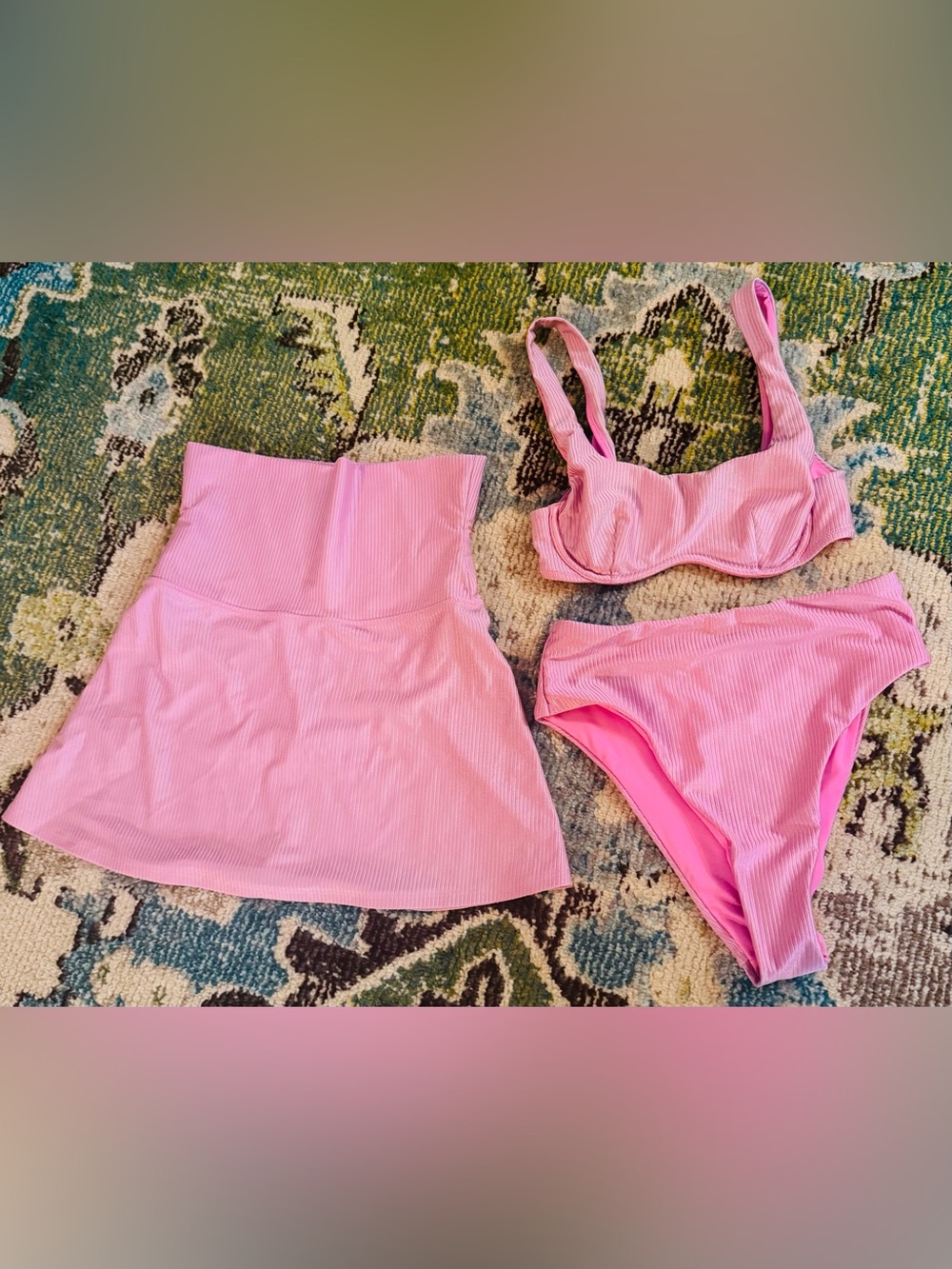 Victoria’s Secret Lola Pink Ribbed 3 pc Bikini Set